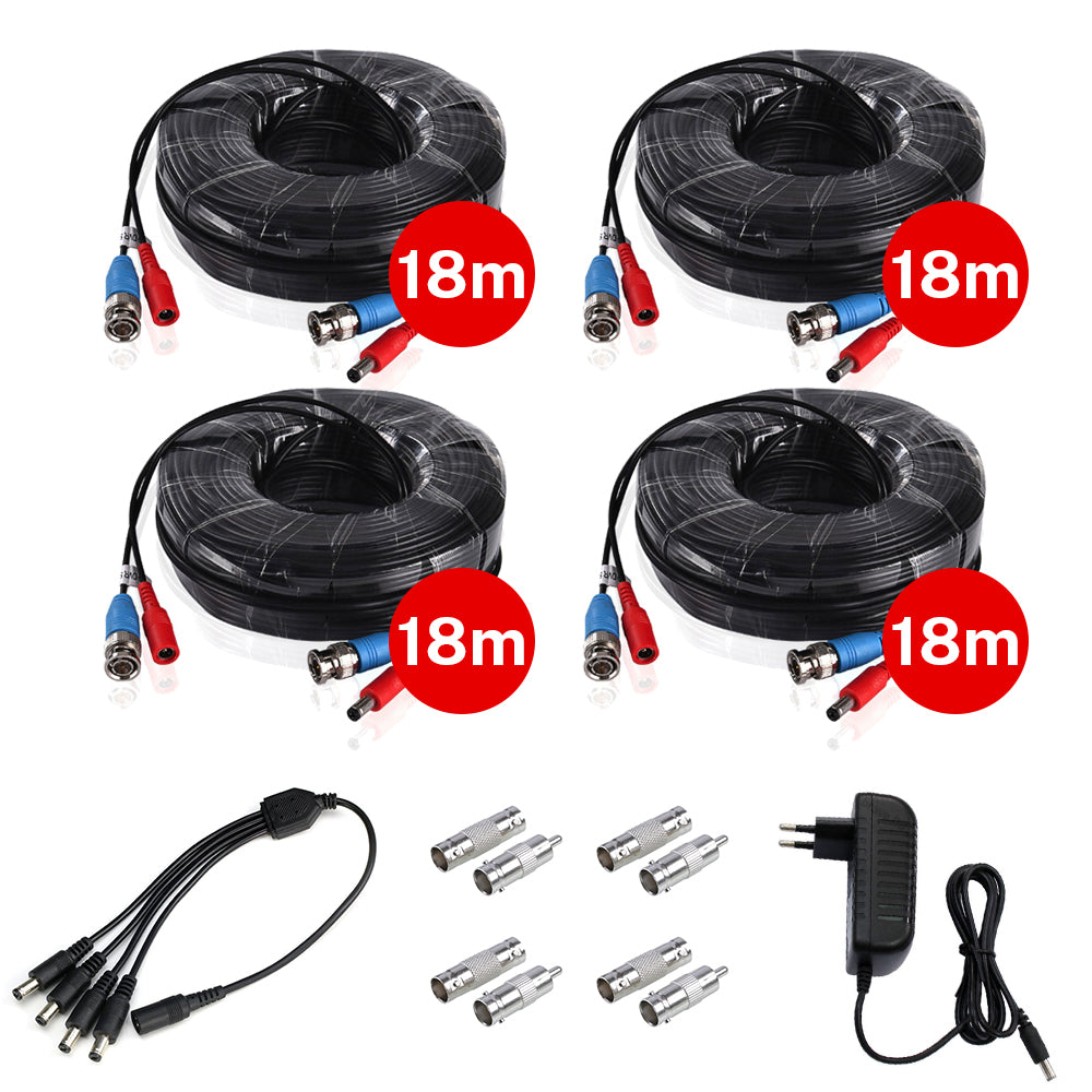 18.3M(60Ft)/30M(100Ft)/50M(164Ft) BNC Cable Set for Camera with DC Power Connector