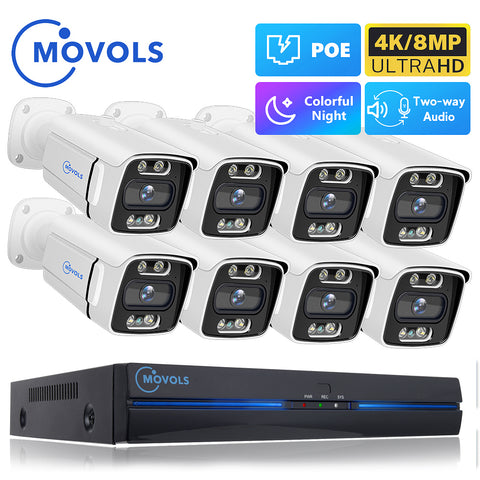 MOVOLS 8CH 5MP 8MP POE Security Camera System Two Way Audio 8MP NVR Kit CCTV Outdoor IP Camera H.265 P2P Video Surveillance Set