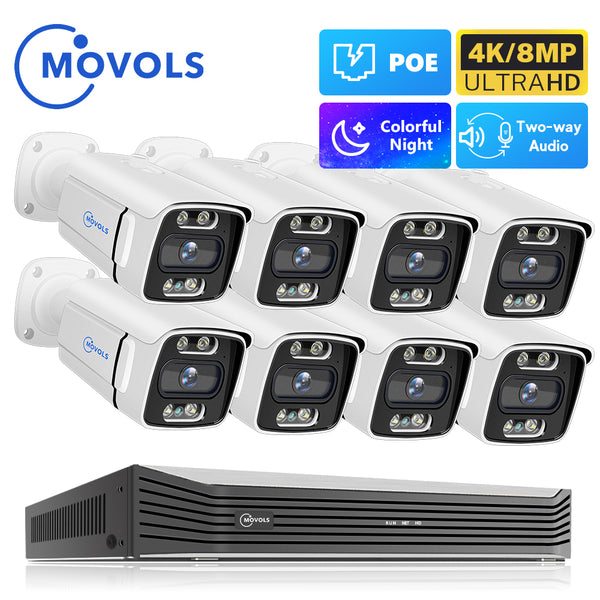 MOVOLS 4K 8MP POE Security Camera System 8CH P2P AI Video Surveillance Kit Two Way Audio Outdoor Home 8MP IP Camera CCTV Nvr Set