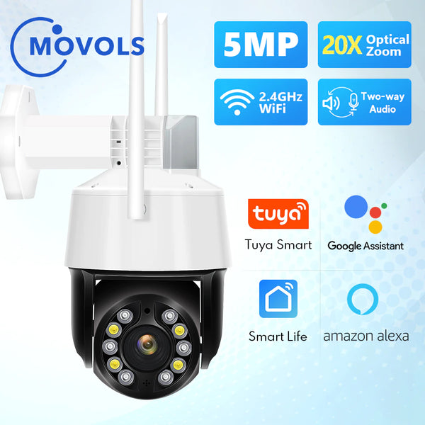 MOVOLS 20X Zoom Wireless PTZ 5MP TUYA Wifi Two Way Audio IP Camera AI Auto Tracking Outdoor Waterproof 100m IR Security Camera