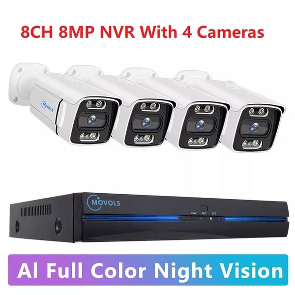 MOVOLS 8CH 5MP 8MP POE Security Camera System Two Way Audio 8MP NVR Kit CCTV Outdoor IP Camera H.265 P2P Video Surveillance Set