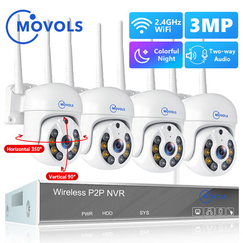Movols H.265 3MP HD Wireless CCTV System Two Way Audio Waterproof PTZ WIFI IP Security Camera 8CH P2P NVR Video Surveillance Kit